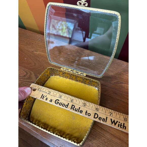 Vintage brass and glass mirrored jewellery box catch all mini Hollywood regency - Picture 7 of 9